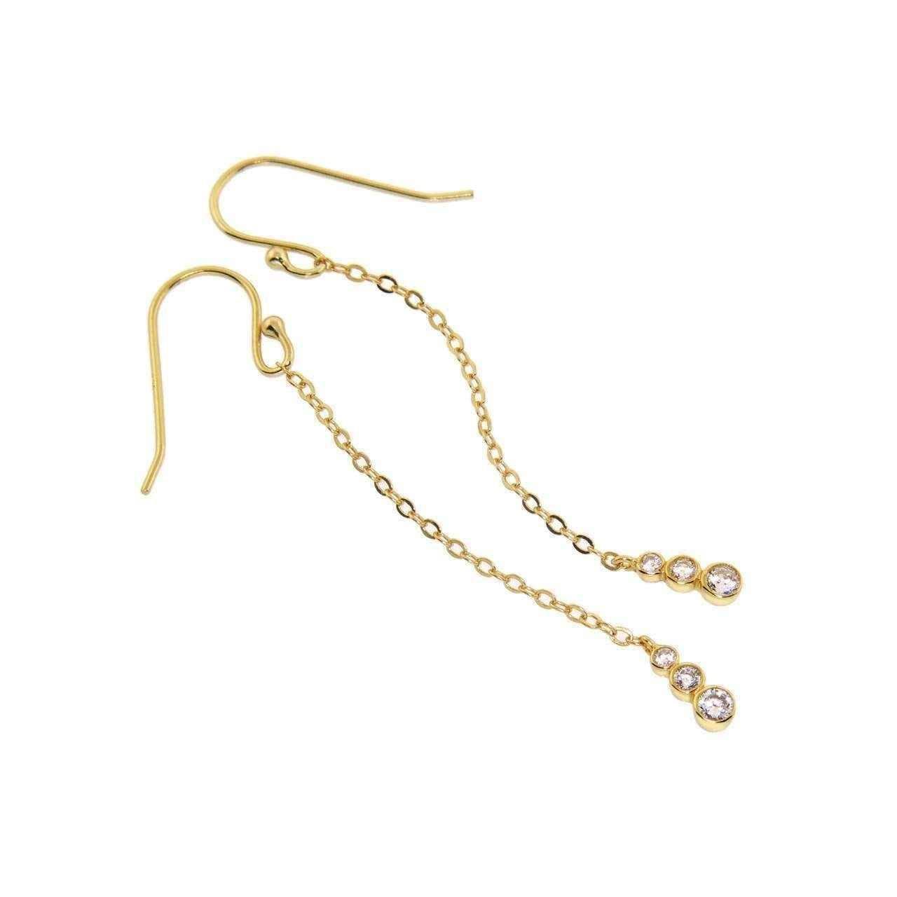 14k Gold-plated Solid Sterling Silver Bezel Drop Threader Earrings UK