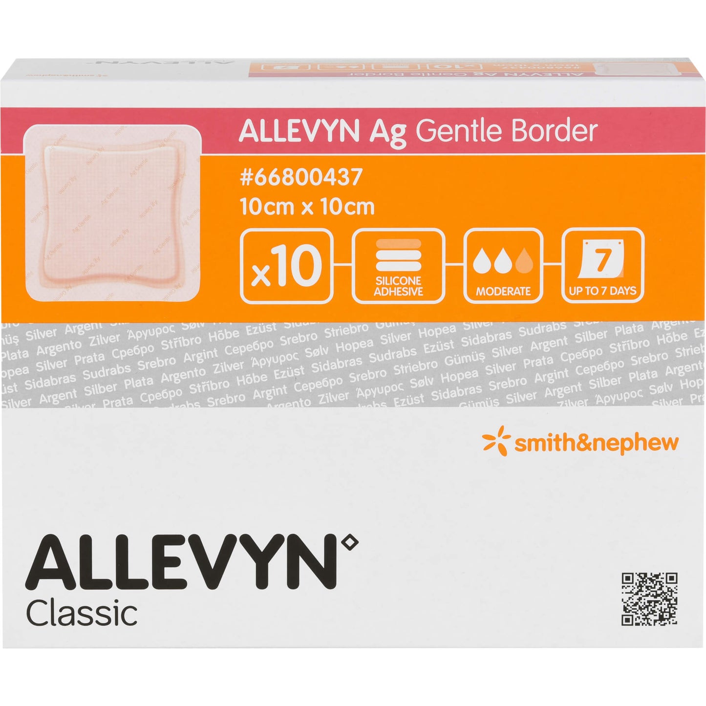 ALLEVYN Ag Gentle Border 10x10 cm wound dressing