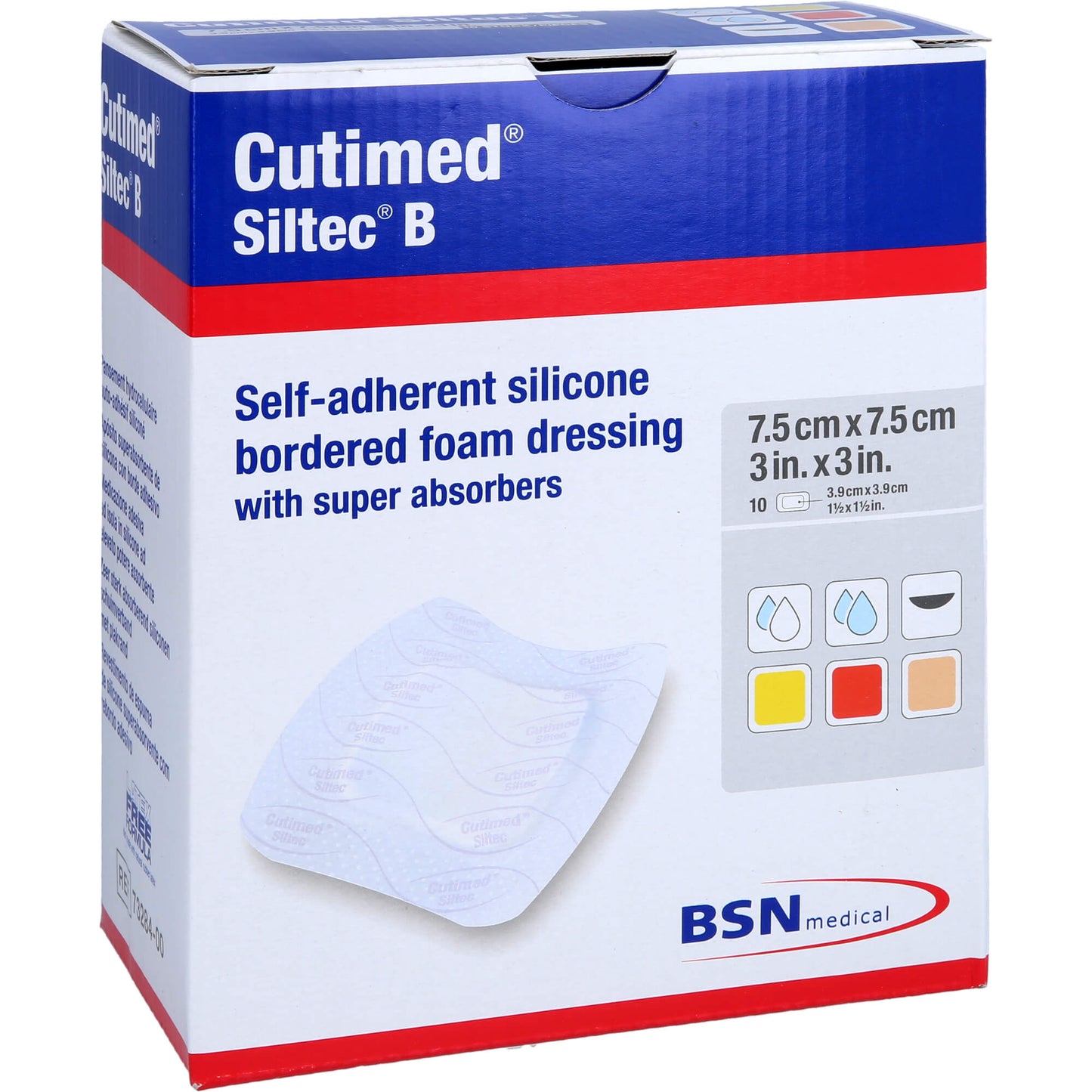 CUTIMED Siltec B foam connector 7.5x7.5 cm with adhesive bar.