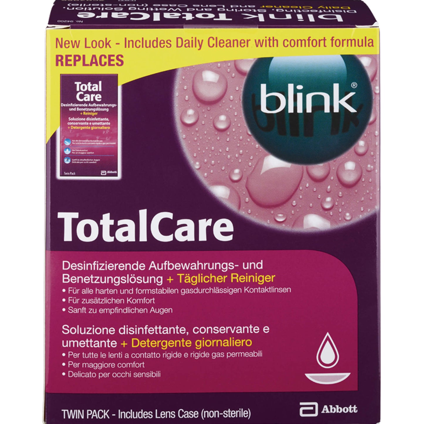 Contact lens cleaning solution, BLINK TotalCare daily cleaner Twin Pack