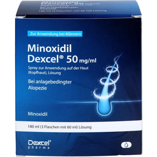 Hair loss treatment, MINOXIDIL Dexcel 50 mg spray for use on the scalp