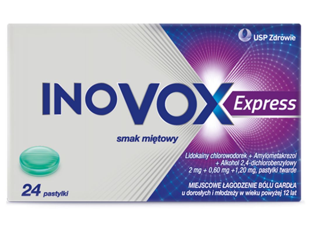 Inovox Express mint flavor 2 mg + 0.60 mg + 1.20 mg 24 hard lozenges
