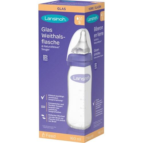 LANSINOH wide neck bottle glass 160 ml with teat S