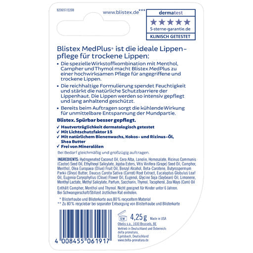 Lip care, BLISTEX MedPlus Stick without mineral oil