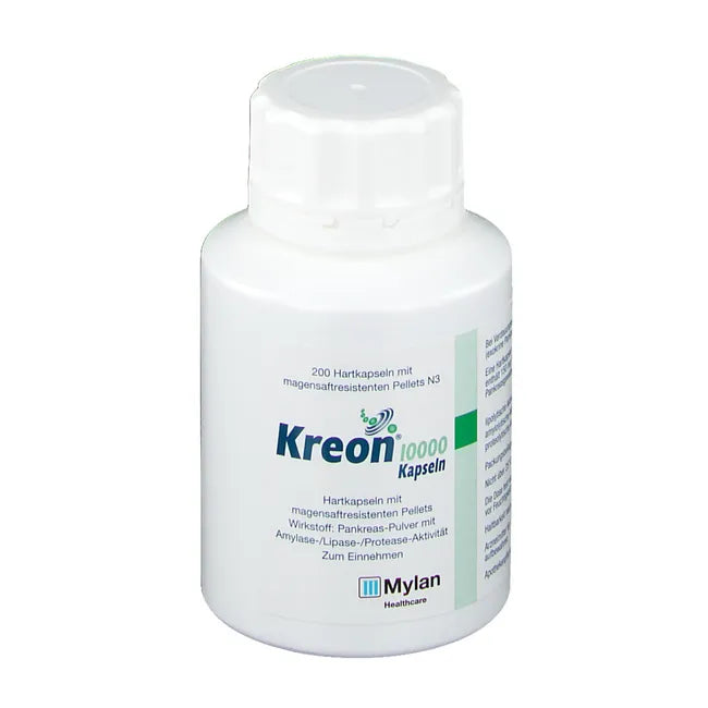 Pancreatin, KREON 10,000 hard caps with gastric juice coating pellets UK