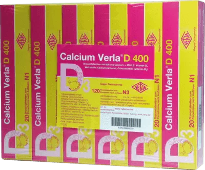 Calcium carbonate, cholecalciferol, vitamin D3, CALCIUM VERLA D 400 effervescent tablets UK