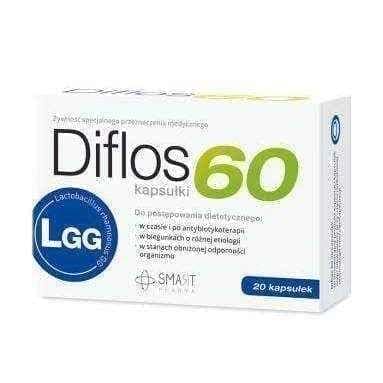 Diflos 60 x 20 capsules, live cultures of Lactobacillus rhamnosus GG (ATCC 53103) bacteria UK