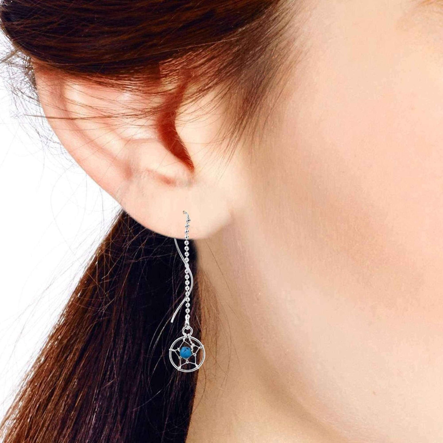 Dreamcatcher Bead Turquoise Thread Slide Sterling Silver Earrings UK
