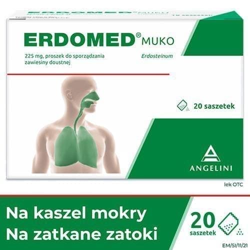 Erdomed Muko 20 sachets, paranasal sinuses, larynx, trachea UK