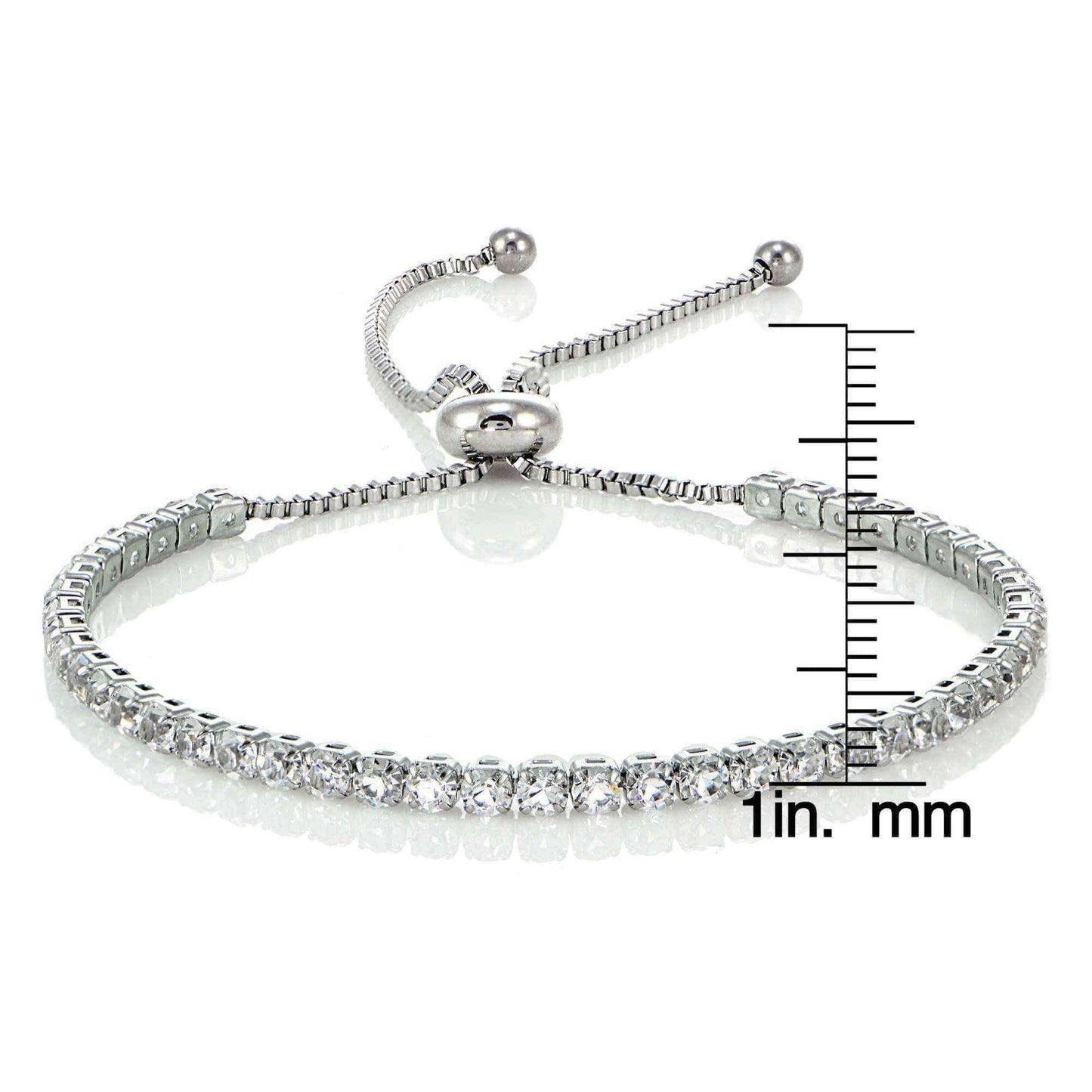 Glitzy Rocks Stainless Steel Sterling Silver Cubic Zirconia Adjustable Bracelet UK