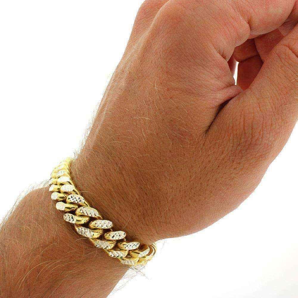 Goldplated Sterling Silver Men's 10.5mm Solid Diamond-cut Miami Cuban Bracelet UK