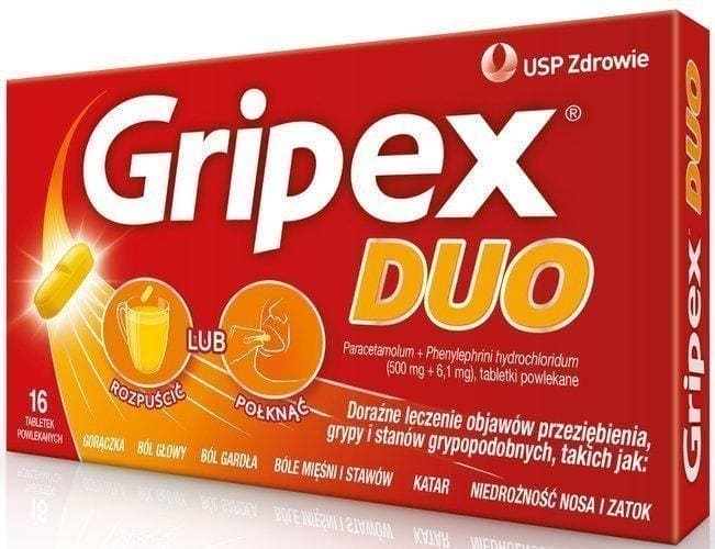 Gripex Duo x 16 tablets paracetamol, phenylephrine hydrochloride UK
