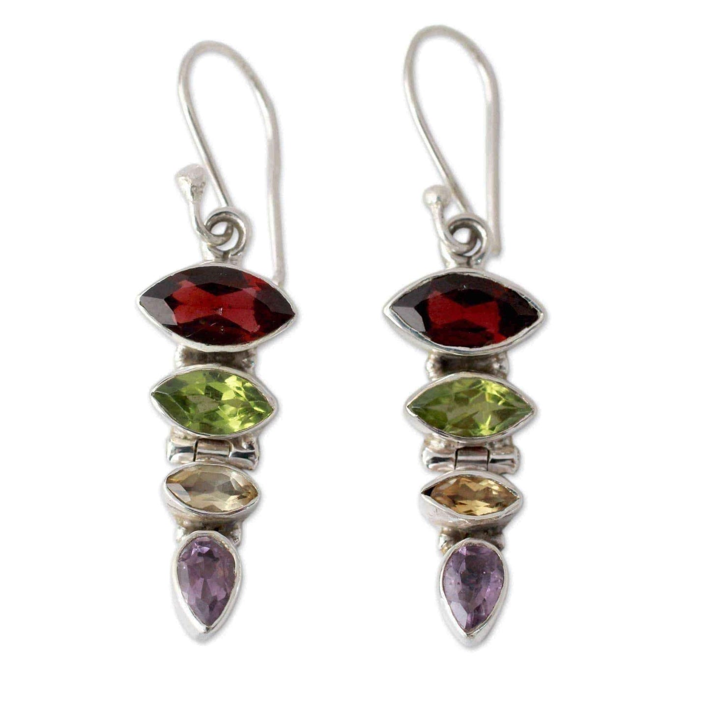 Handmade Sterling Silver 'Fantastic Quartet' Multi-gemstone Earrings (India) UK