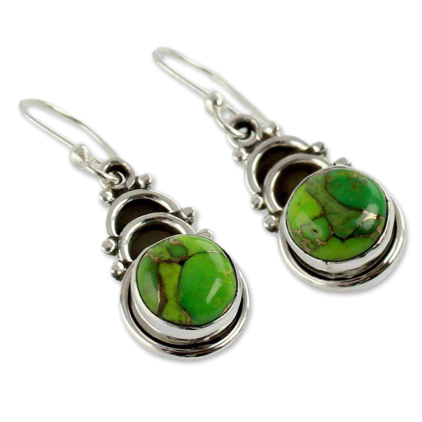 Handmade Sterling Silver 'Forest Hope' Composite Turquoise Earrings (India) UK