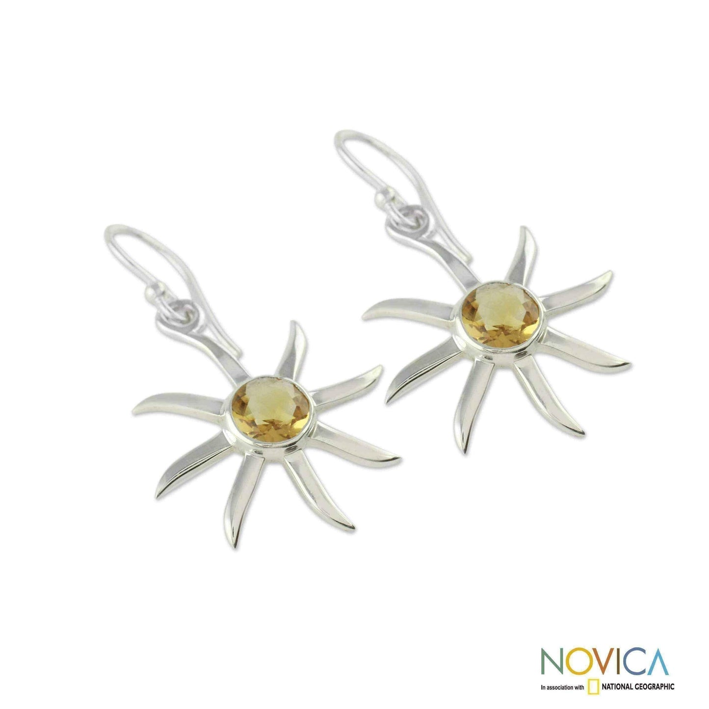 Handmade Sterling Silver 'Golden Sun' Citrine Earrings (India) UK