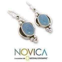 Handmade Sterling Silver 'Sky Charm' Chalcedony Dangle Earrings (India) UK