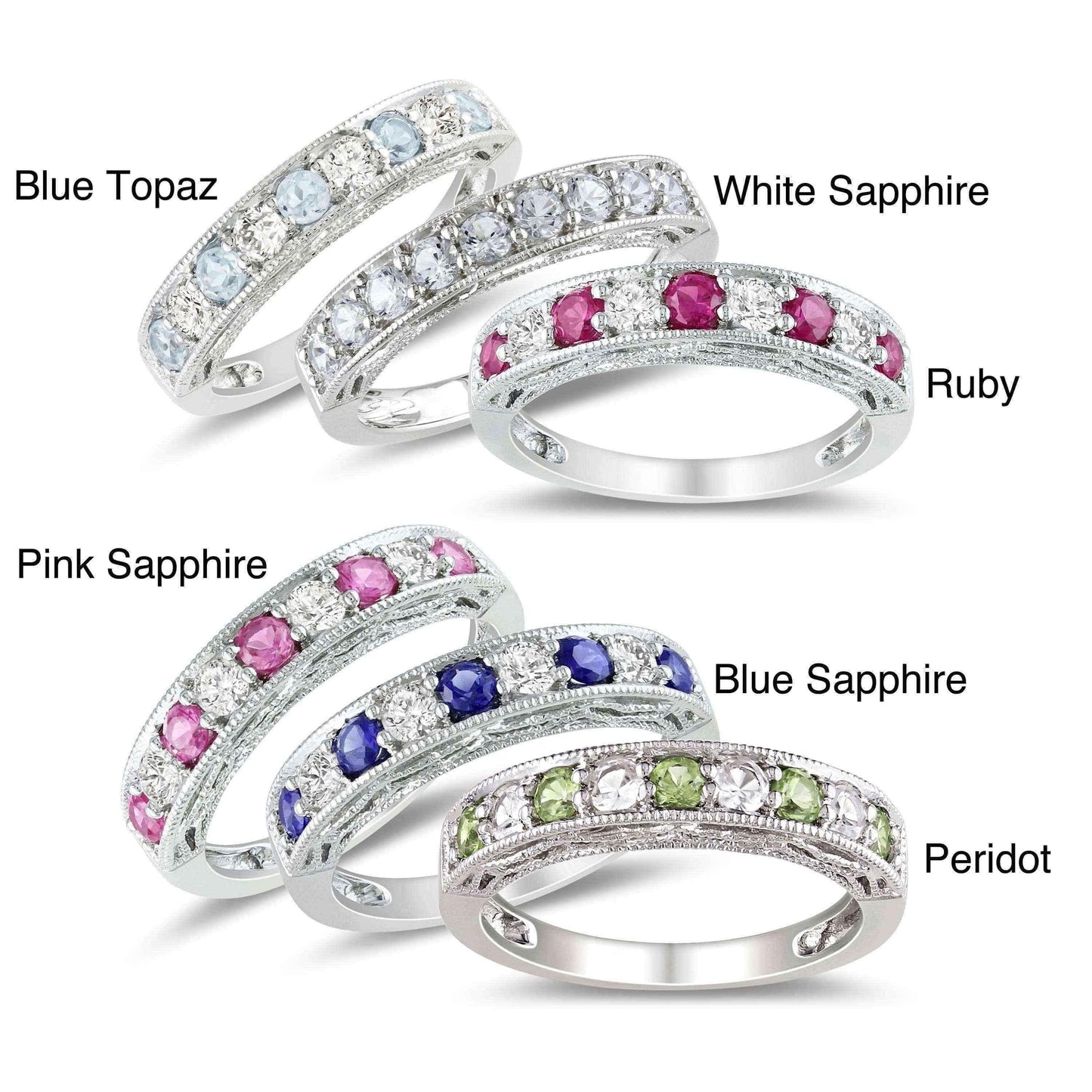 Miadora Sterling Silver White Sapphire and Gemstone Stackable Anniversary Ring UK