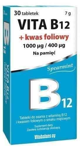 Vita B12 1000mcg + Folic Acid 400mcg x 30 lozenges UK