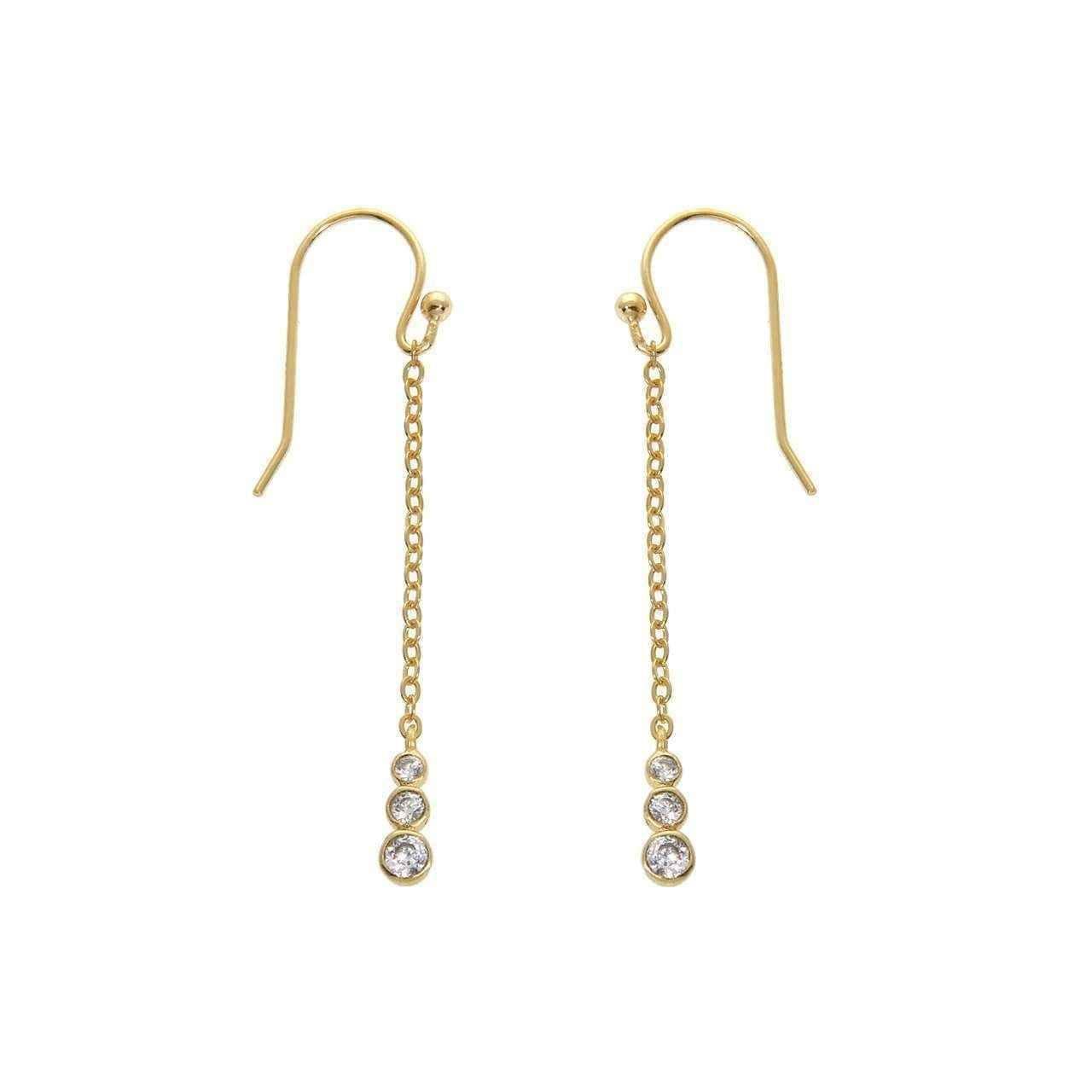 14k Gold-plated Solid Sterling Silver Bezel Drop Threader Earrings UK