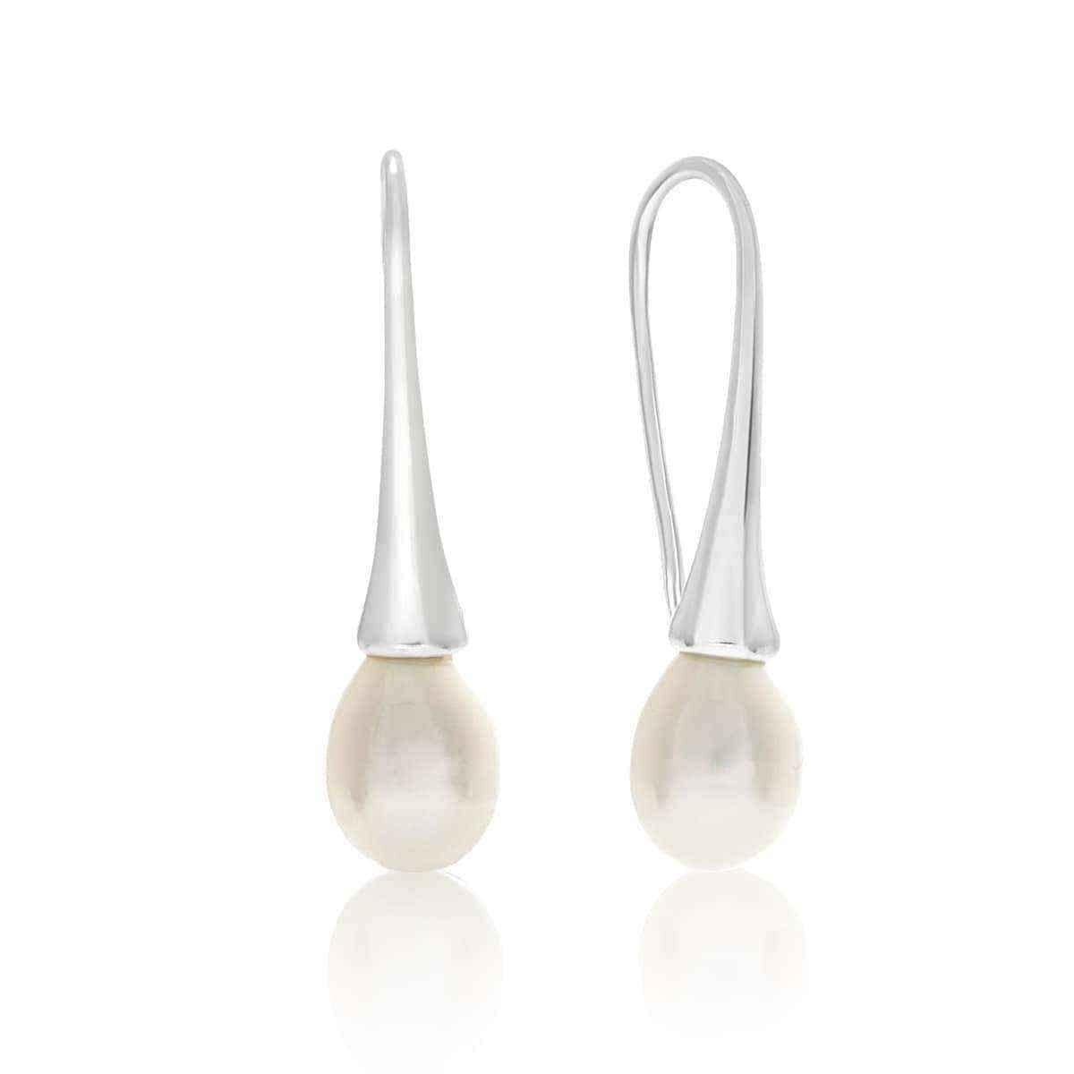 8mm Freshwater Cultured Pearl Drop Earrings In Silver UK