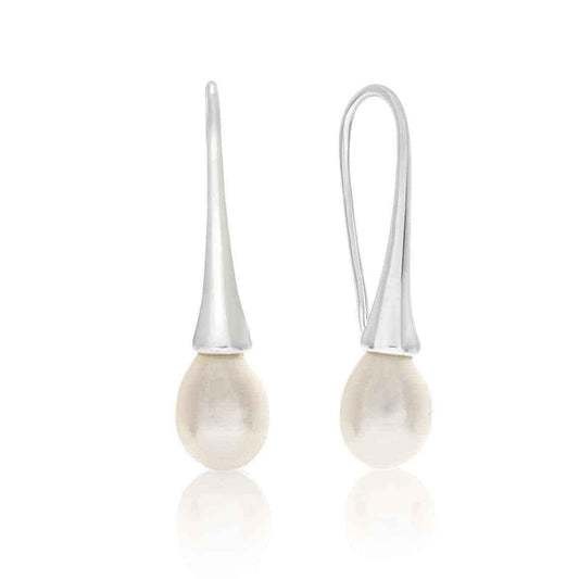 8mm Freshwater Cultured Pearl Drop Earrings In Silver UK