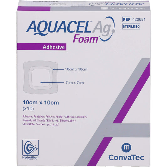 AQUACEL Ag Foam adhesive 10x10 cm bandage