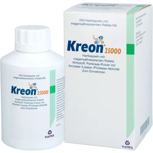 Amylase, lipase and protease, KREON 25,000 hard caps
