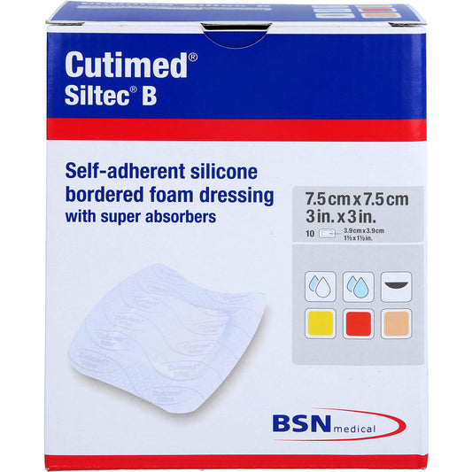 CUTIMED Siltec B foam connector 7.5x7.5 cm with adhesive bar.