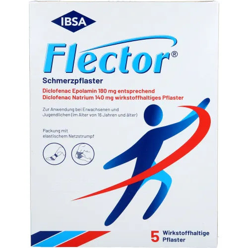 FLECTOR pain plaster + elastic fishnet stocking 5 pc band Aid, first aid kit band