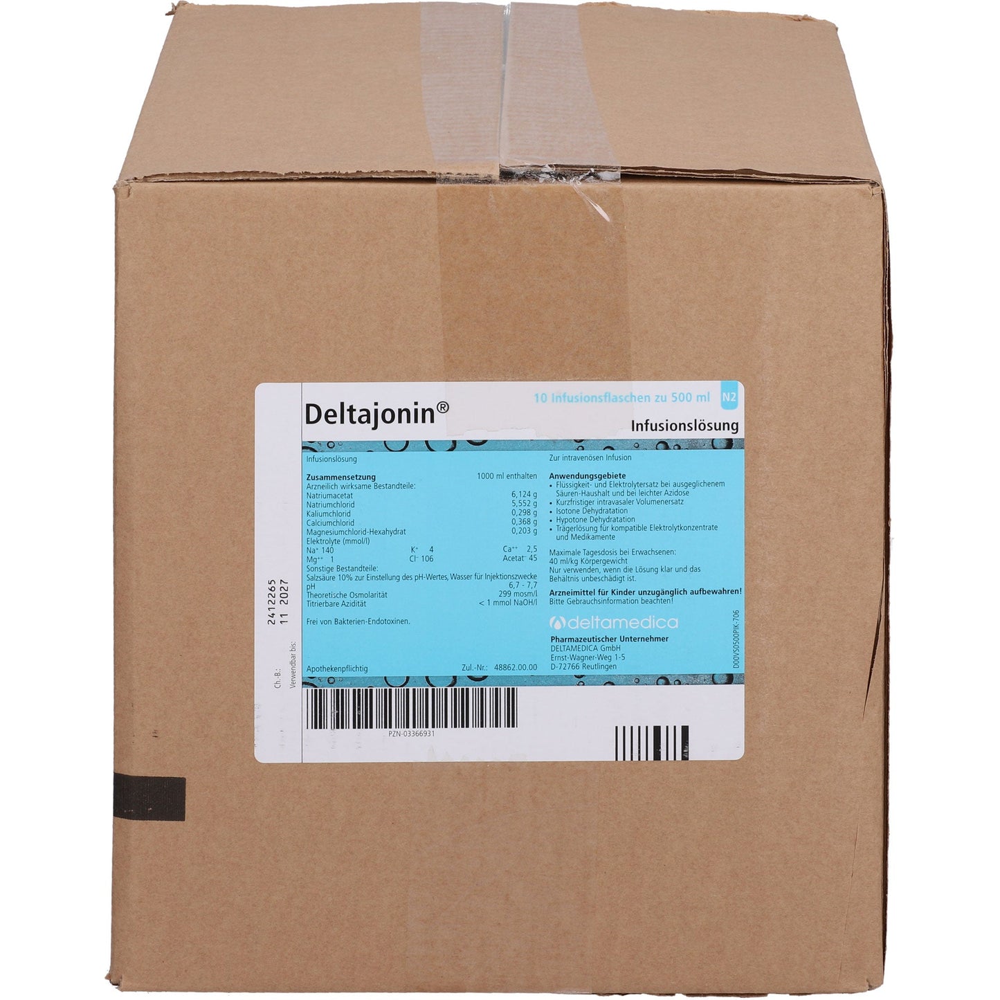 Fluid and electrolyte imbalance, infusion solutions, DELTAJONIN Plastic Infusion Solution