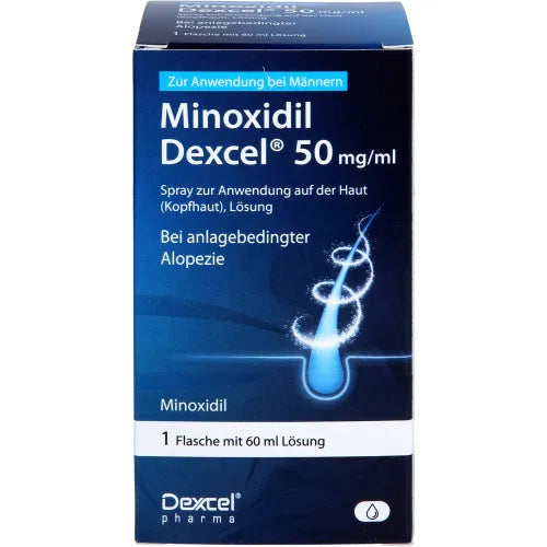 Hair loss treatment, MINOXIDIL Dexcel 50 mg spray for use on the scalp