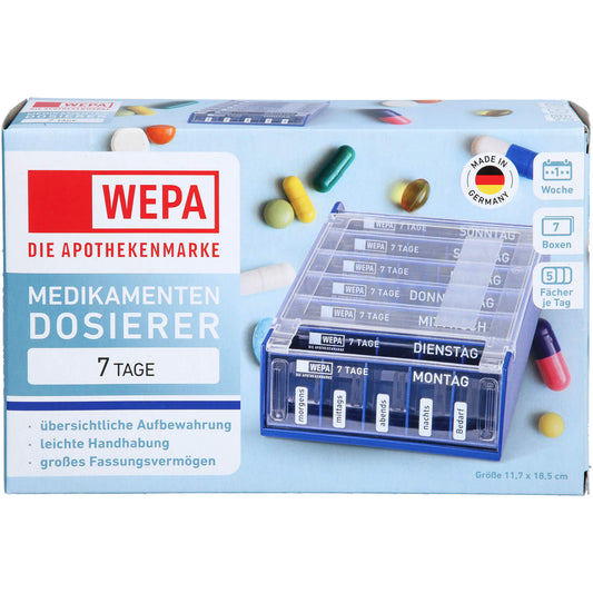 Medication dosage system, WEPA 7-day weekly magazine blue