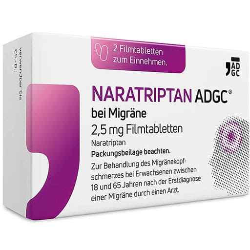 Migraine treatment, NARATRIPTAN ADGC for migraines 2.5 mg film-coated tablets UK