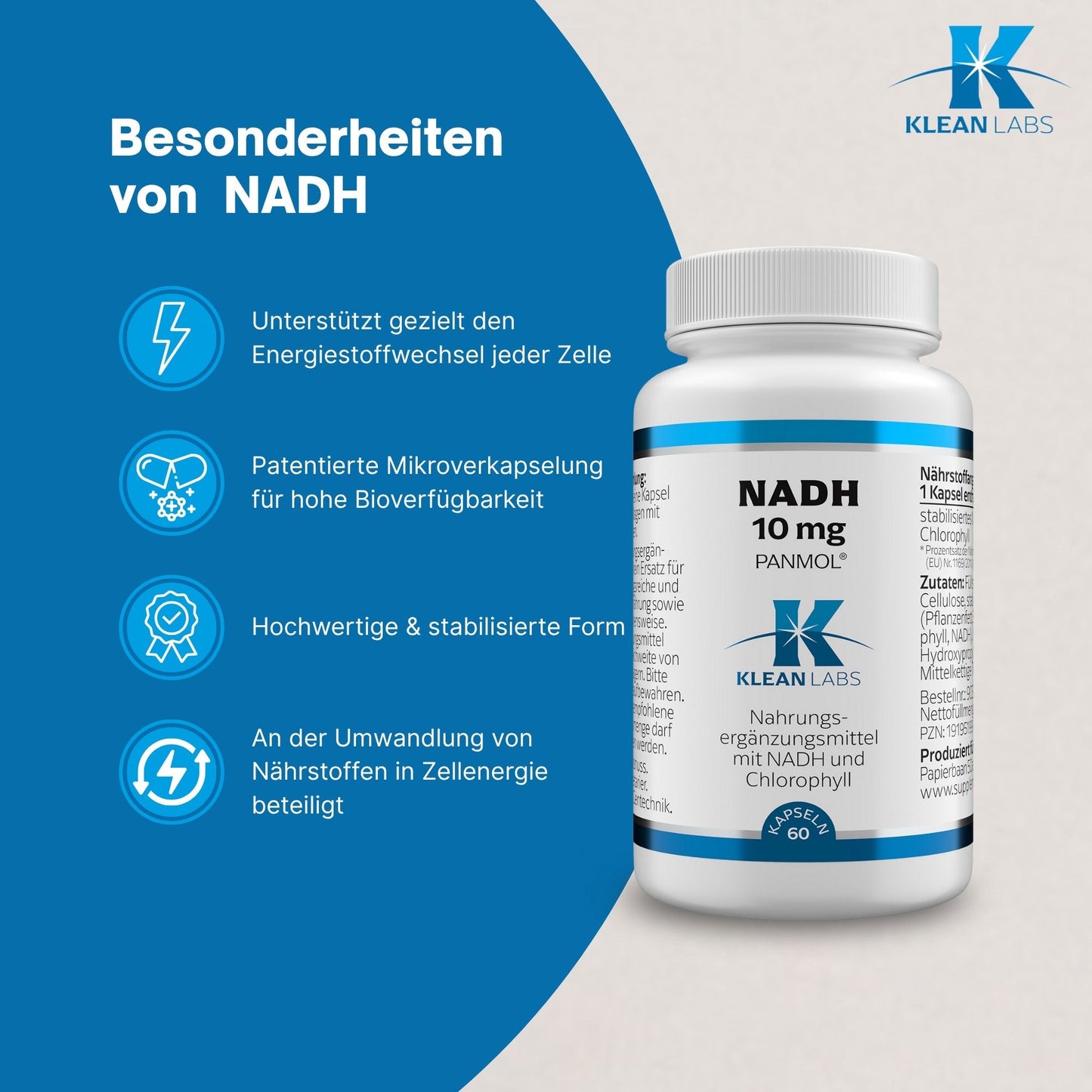 NADH 10 mg chlorophyll PANMOL KLEAN LABS Capsules