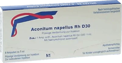 PAIN, acute gastroenteritis, Anxiety, ACONITUM NAPELLUS Rh D 30 ampoules UK