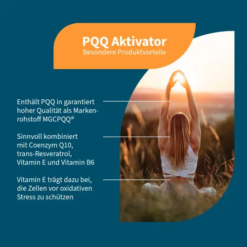 PQQ (or vitamin B14 ACTIVATOR), RESVERATROL, Coenzyme Q10, Vitamin E - 3