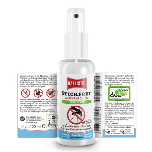 Protects against mosquitoes, ticks and horseflies BALLISTOL Sting-Free Sensitive Spray