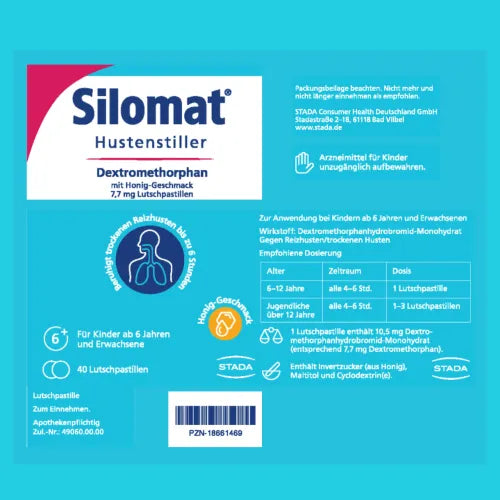 SILOMAT Cough Suppressant DMP with Honey Flavor 7.7mg LUP 40 tablets
