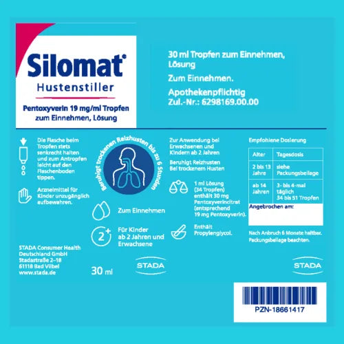 SILOMAT cough suppressant pentoxyverine 19 mg-ml TEI 30 ml