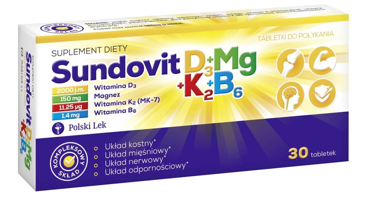 Sundovit D3 + K2 x 30 tablets vitamin D, K (MK-7) menaquinone
