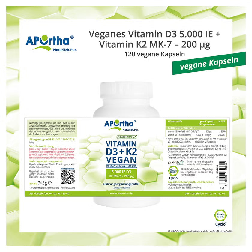 VITAMIN D3 5,000 IU + K2 MK7 200 μg vegan capsules
