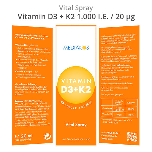 VITAMIN D3+K2 1000 IU 20 µg Mediakos Vital Spray