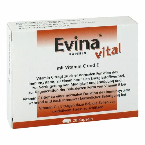 Vitamin C (L-ascorbic acid),Vitamin E (D-alpha-tocopherol) EVINA vital capsules