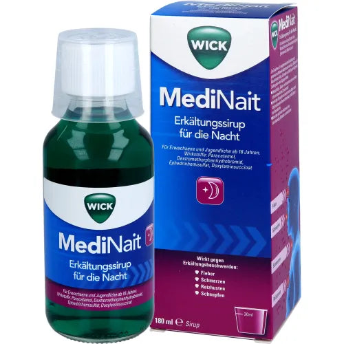 WICK MediNait cold syrup 180 ml headache, fever, runny nose and dry cough