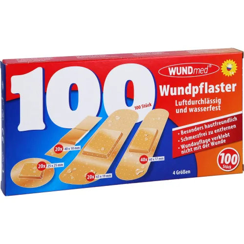 Wound plasters, breathable and waterproof, 4 sizes, 100 pieces