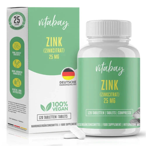 Zinc 25 mg from zinc citrate, vegan, high-dose tablets, 120 tablets