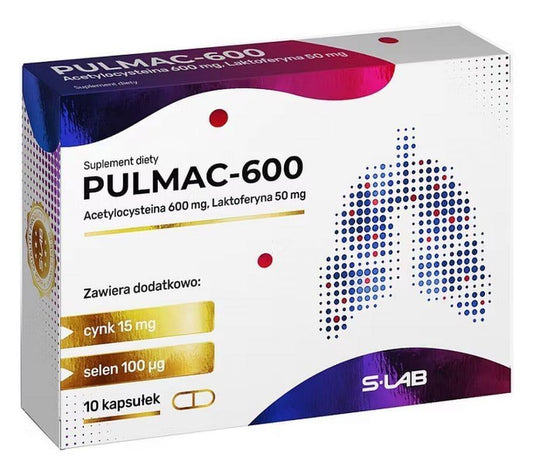 Acetylcysteine, lactoferrin, zinc and selenium, Pulmac-600 10 capsules UK