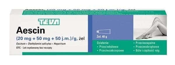 Aescin gel, heparin, escine, diethylamine salicylate, bruises, hematomas UK