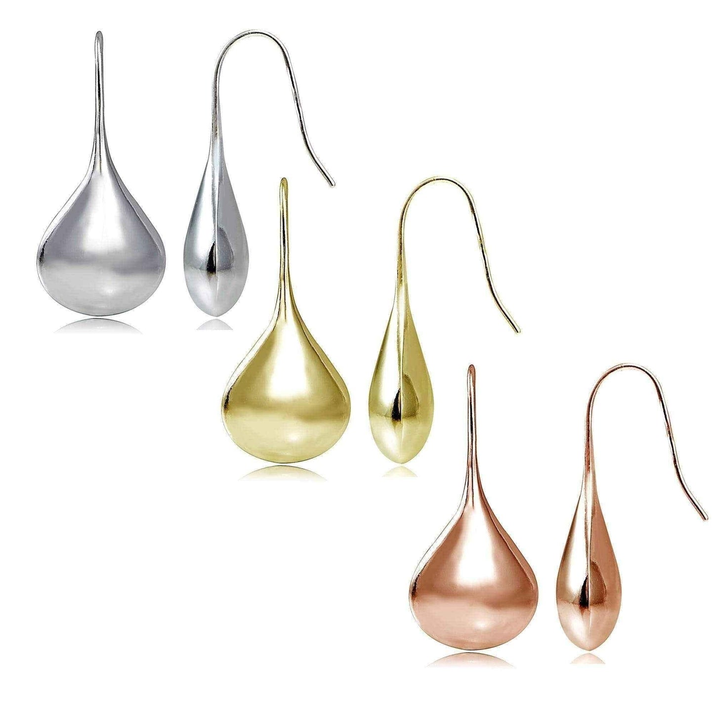 Anti-tarnish Sterling Silver Puffed Teardrop Earrings (30 mm x 13 mm) UK