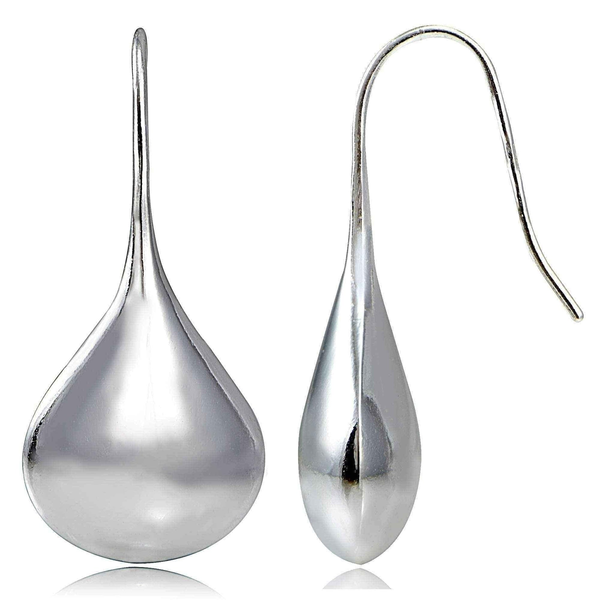 Anti-tarnish Sterling Silver Puffed Teardrop Earrings (30 mm x 13 mm) UK